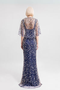 HerTrove-Blue Beaded Column Gown