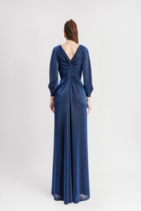 HerTrove-Gathered V-Neck Gown with Slit