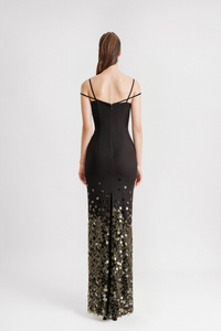 HerTrove-Sequin-Cutout Slim Gown with Back Slit