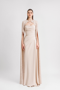 HerTrove-Strapless Gown with Cape and Slit