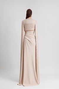 HerTrove-Strapless Gown with Cape and Slit