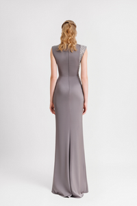 HerTrove-Slim-Cut Gown with Draped Waist