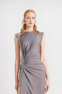 HerTrove-Slim-Cut Gown with Draped Waist
