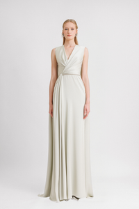 HerTrove-V-Neck Gown with Beaded Belt