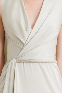 HerTrove-V-Neck Gown with Beaded Belt
