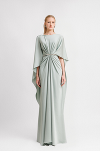 HerTrove-Gathered satin dress with beaded belt