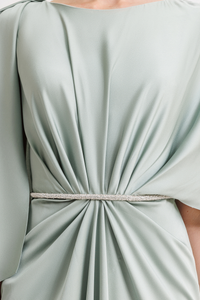 HerTrove-Gathered satin dress with beaded belt