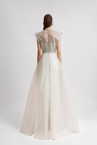 HerTrove-V-Neck Gown with Asymmetrical Hemline