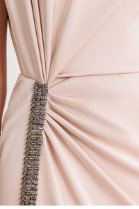 HerTrove-side slit draped satin dress with beading