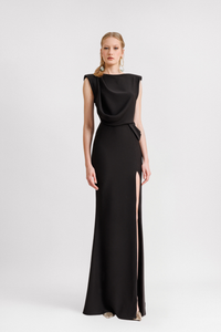 HerTrove-Open back crepe dress with slit