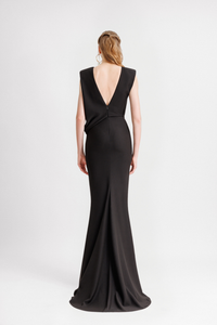 HerTrove-Open back crepe dress with slit
