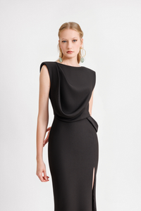 HerTrove-Open back crepe dress with slit