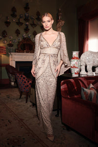 HerTrove-Beige Beaded Evening Gown