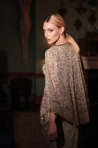 HerTrove-Beige Beaded Evening Gown