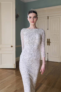 HerTrove-Ankle-Length Fully Beaded Dress with Open Back and Slit