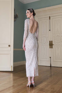 HerTrove-Ankle-Length Fully Beaded Dress with Open Back and Slit