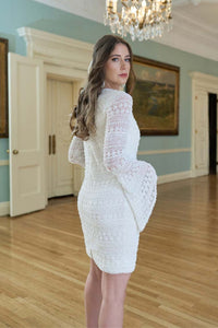 HerTrove-Beaded Mini Dress with Flared Long Sleeves