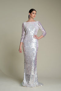 HerTrove-Sequin Dress with Open Back and Short Train