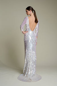 HerTrove-Sequin Dress with Open Back and Short Train