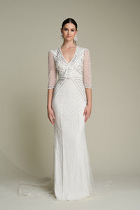 HerTrove-Bi-colored hand-beaded gown with train