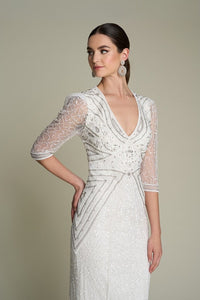 HerTrove-Bi-colored hand-beaded gown with train