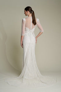 HerTrove-Bi-colored hand-beaded gown with train
