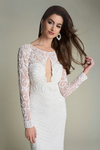 HerTrove-Hand-beaded gown with floral beaded sleeves and zig-zag motif skirt