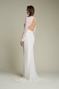 HerTrove-Hand-beaded gown with floral beaded sleeves and zig-zag motif skirt