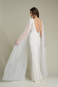 HerTrove-Hand-beaded gown with a detachable full-length beaded cape