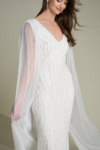 HerTrove-Hand-beaded gown with a detachable full-length beaded cape