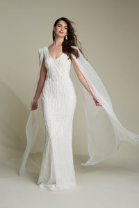 HerTrove-Hand-beaded gown with a detachable full-length beaded cape