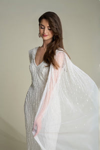 HerTrove-Hand-beaded gown with a detachable full-length beaded cape