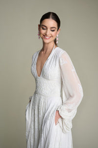 HerTrove-Hand-beaded gown with wide waistband