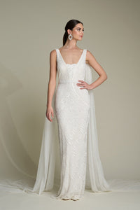 HerTrove-Hand-Beaded Gown with Detachable Georgette Cape