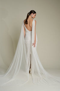 HerTrove-Hand-Beaded Gown with Detachable Georgette Cape