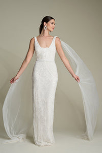 HerTrove-Hand-Beaded Gown with Detachable Georgette Cape