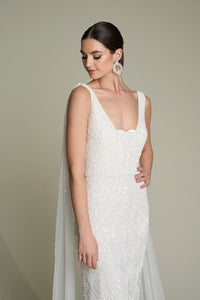 HerTrove-Hand-Beaded Gown with Detachable Georgette Cape