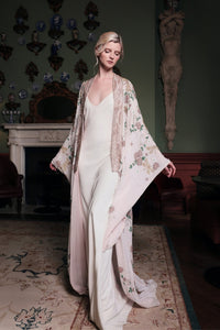 HerTrove-Embroidered Kimono Gown with Floral Beading