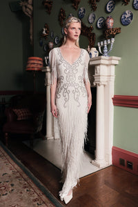 HerTrove-Fully Beaded Gown with Ornate Embroidery and Fringe Detailing