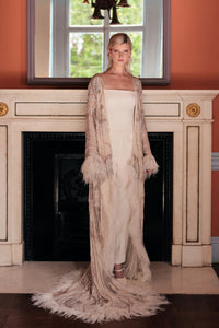 HerTrove-Fully Beaded Coat with Feather Trim