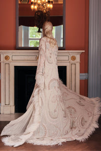 HerTrove-Fully Beaded Coat with Feather Trim