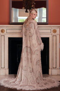 HerTrove-Fully Beaded Coat with Feather Trim