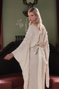 HerTrove-Fully beaded gown with a fabric belt tied at the waist