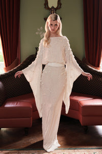 HerTrove-Fully beaded gown with a fabric belt tied at the waist