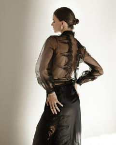 HerTrove-Embroidered lace and tulle jacket with rose gold closure and elastic waist