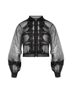 HerTrove-Embroidered lace and tulle jacket with rose gold closure and elastic waist