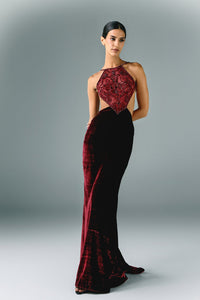 HerTrove-Embroidered tulle and velvet with side cutouts dress
