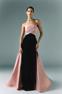 HerTrove-Pleated bodice velvet dress with taffeta drapes