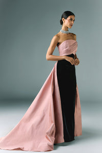 HerTrove-Pleated bodice velvet dress with taffeta drapes