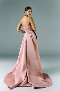 HerTrove-Pleated bodice velvet dress with taffeta drapes